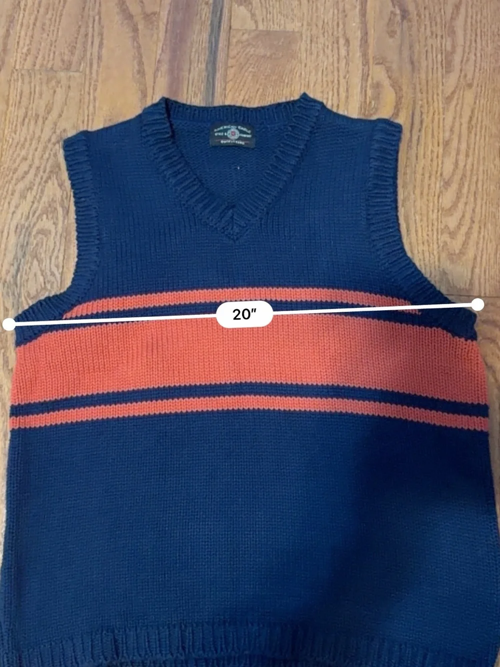 American Eagle Outfitters Navy and Orange Knit V-Neck Sweater Vest